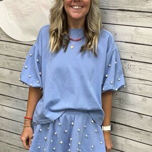 Blue Pearl Embellished Top periwinkle size small